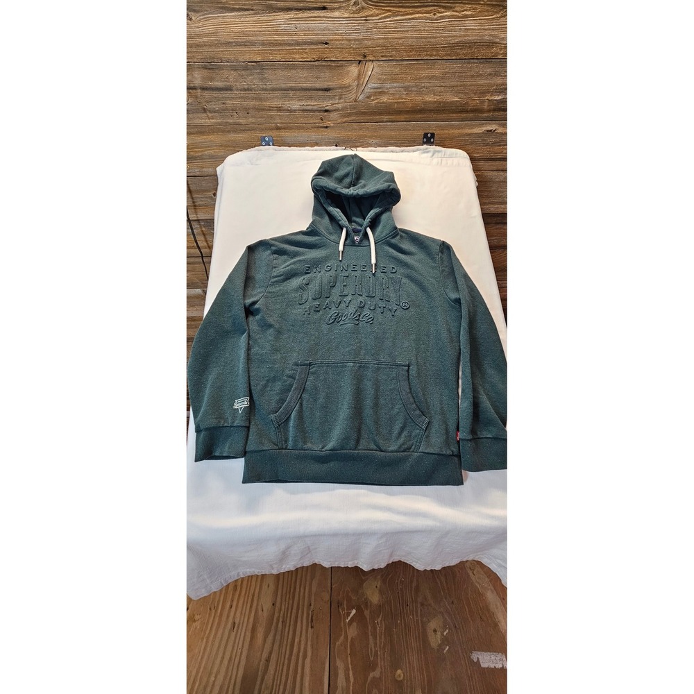 Superdry Mens XL Heavy Duty Goods Co Embossed Logo Hoodie Green Pullover